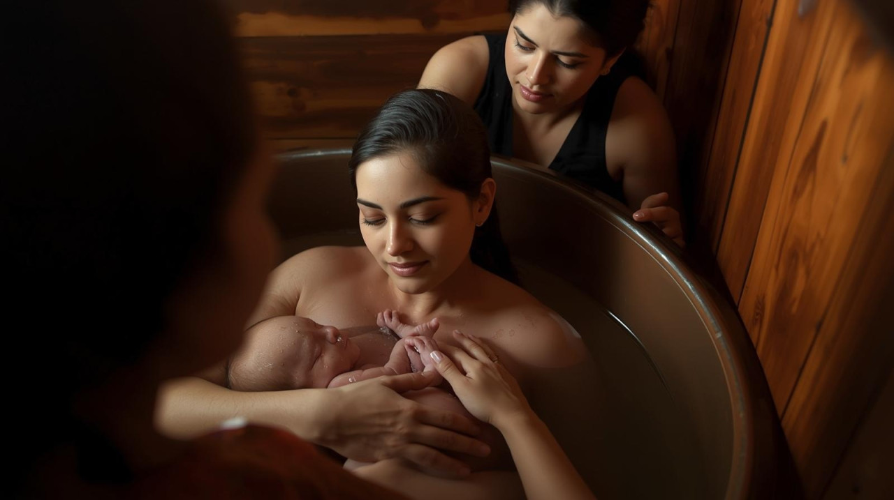 Естественные роды в воде с доулой