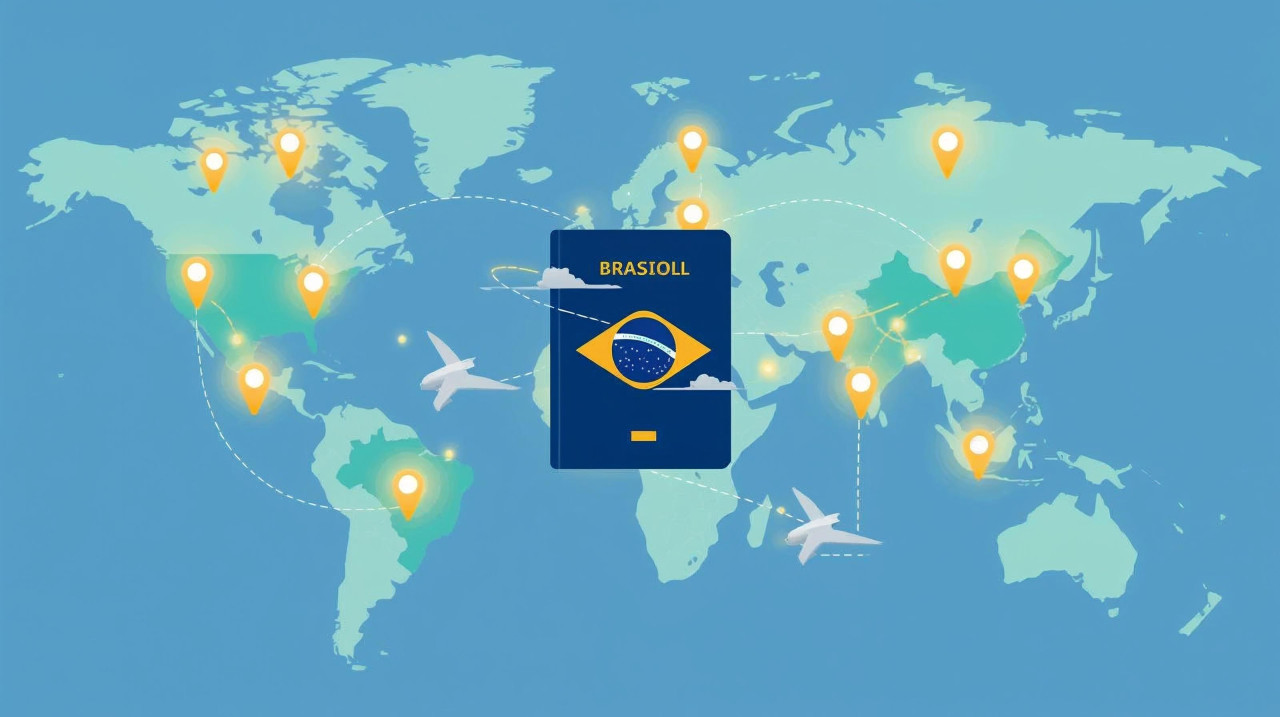 Бразильский паспорт и карта мира