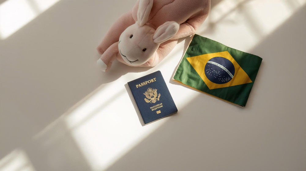 Baby with Brazilian flag and passport