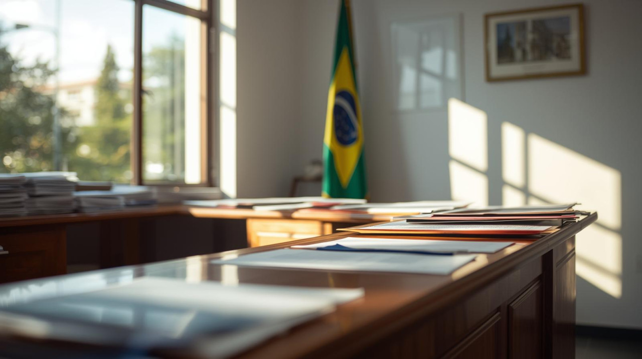 Интерьер Cartório с документами и флагом