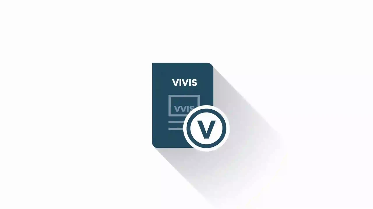 Фото: Иконка гостевой визы VIVIS_ паспорт + круглая печать с буквой V плоский дизайн белый фон мягкие тени современный