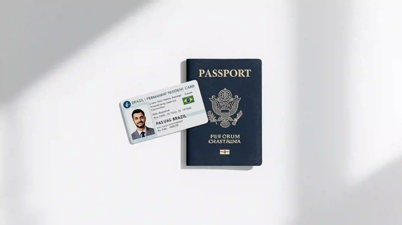 Универсальная карта резидента Бразилии CRNM рядом с паспортом