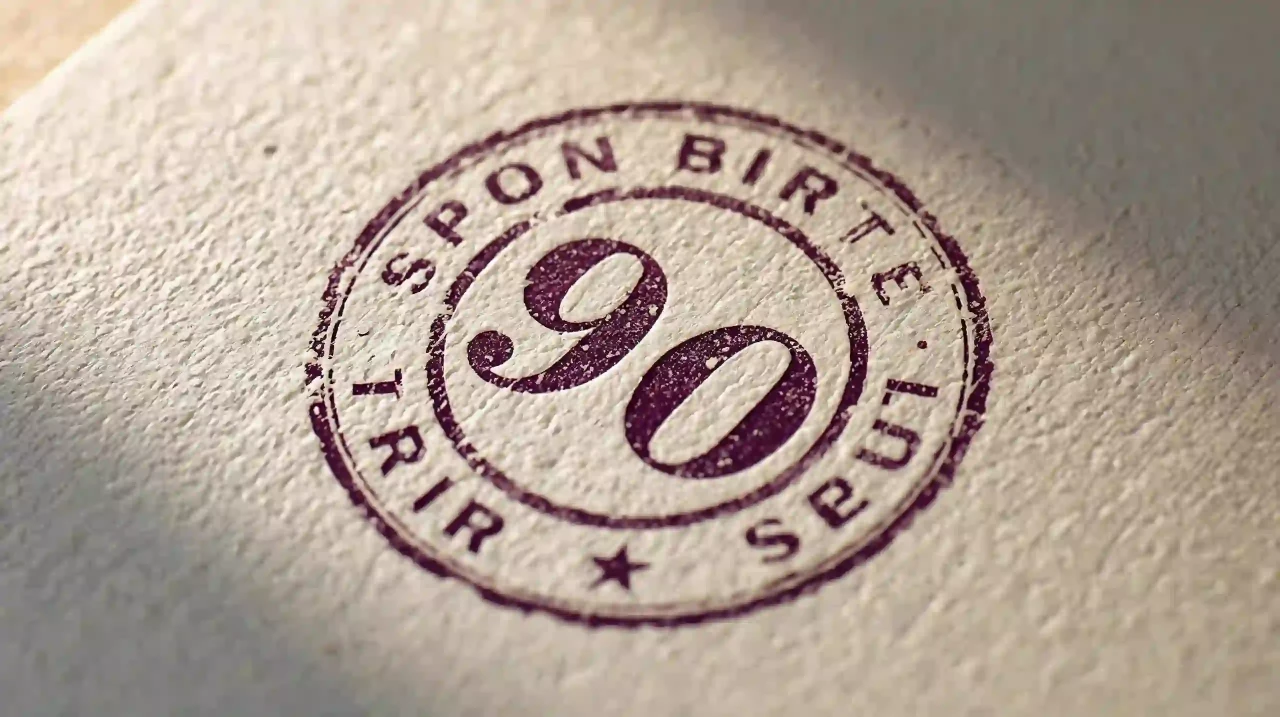 Baby in Brazil — ПМЖ Бразилия: макро страницы паспорта с условным штампом «90», без читаемых данных.