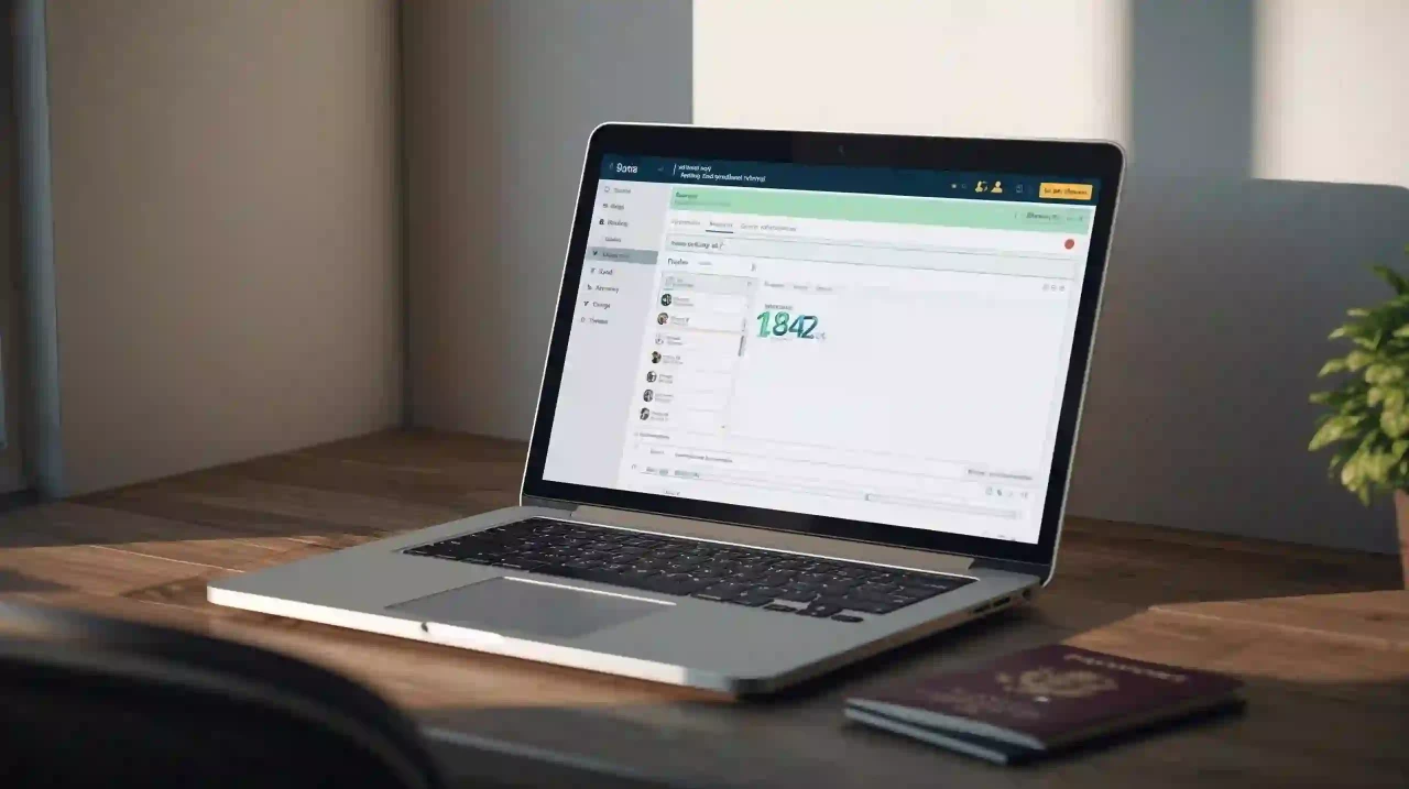 Портал MigranteWeb для подачи на ВНЖ (на экране ноутбука).