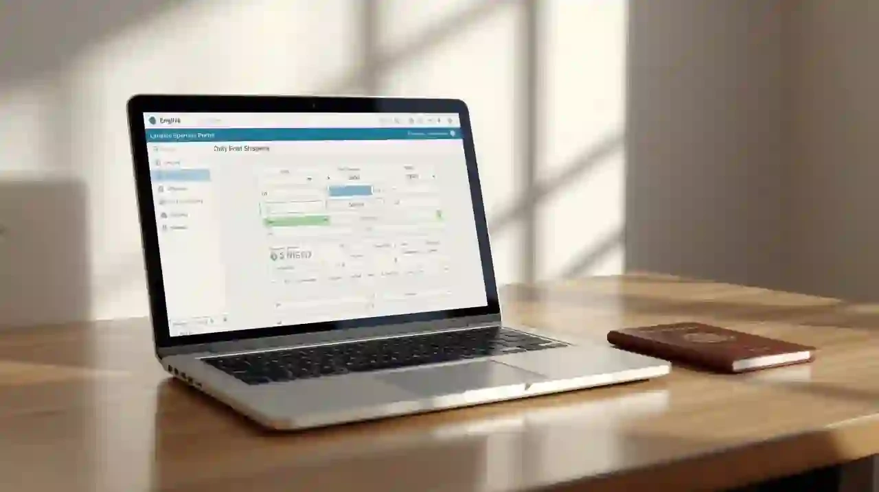 MigranteWeb residence application portal on a laptop screen.