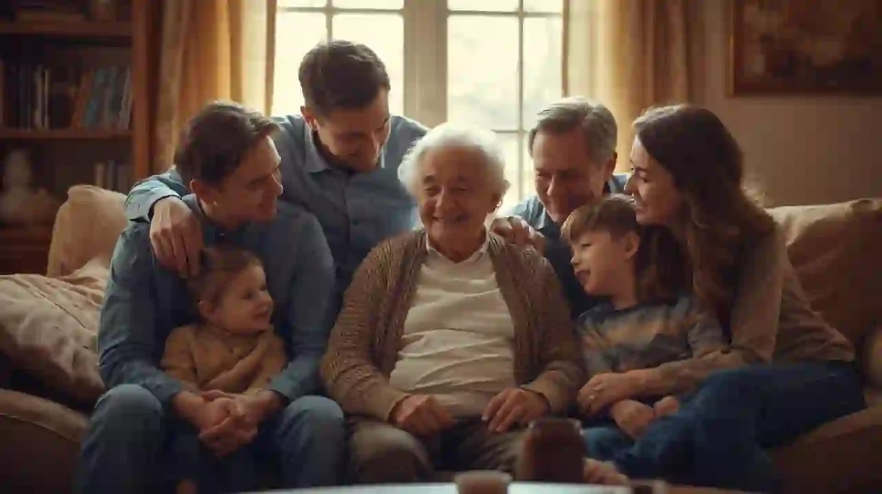 Elderly parent with family at home in Brazil.