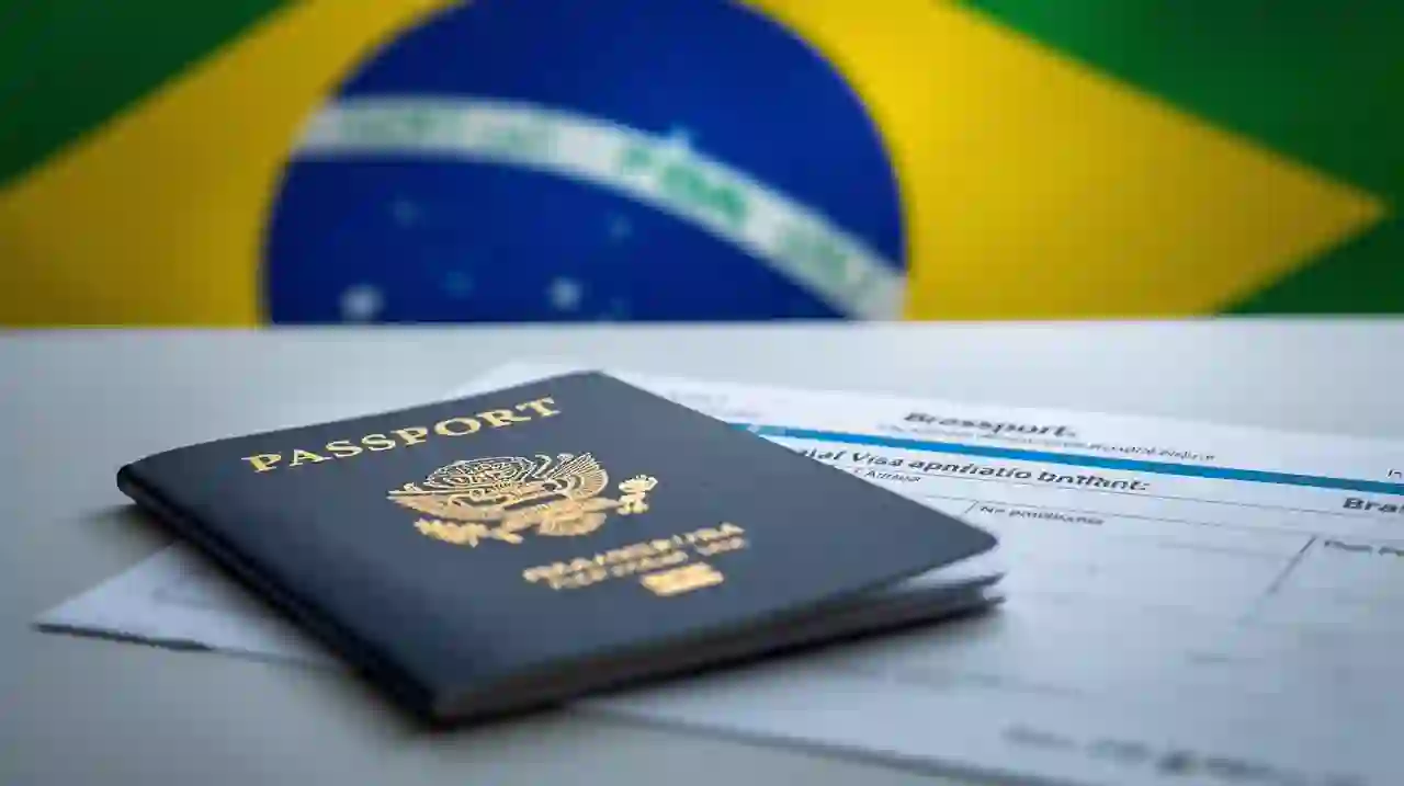 Brazilian work visa application documents on desk