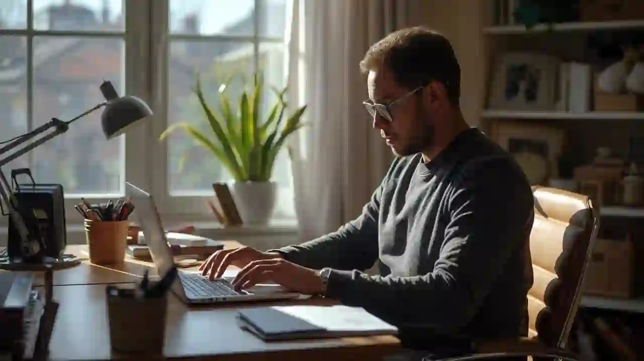 Фрилансер работает с документами и ноутбуком