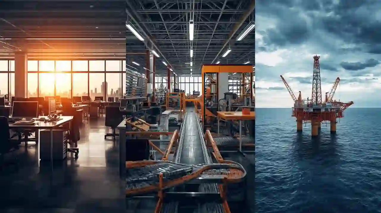 Коллаж современных офисов и промышленных объектов в Бразилии